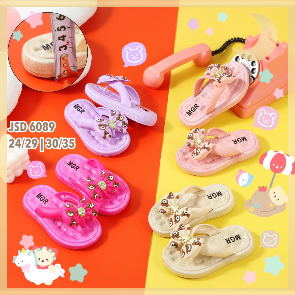 Sandal Jepit Karet Anak Cewek Perempuan Gesper pita beruang cute lucu imut impor MGR Mokaya Balance 