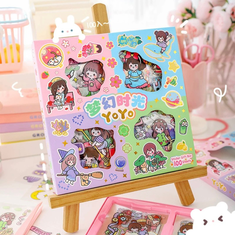 

( KKM ) YOYO / MOMO Sticker Box Mix Campur Karakter Cewek Lucu Aesthetic isi 100 Lembar Stiker Waterproof Anti Air