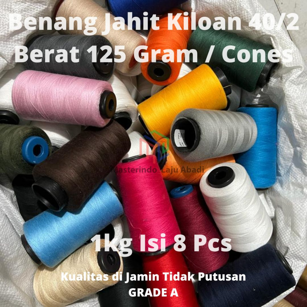 PIREDAM - BENANG JAHIT 40/2 NATURAL HITAM KILOAN 1 KG GRADE A JAHITAN KUAT