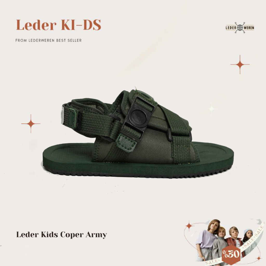 Lederweren - Leder Kids Coper Army - Sandal Gunung Anak - Sandal Tali Anak size 22 - 35