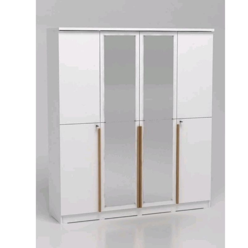LEMARI BAJU LEMARI PAKAIAN 4 PINTU LEMARI KACA CERMIN LEMARI MINIMALIS