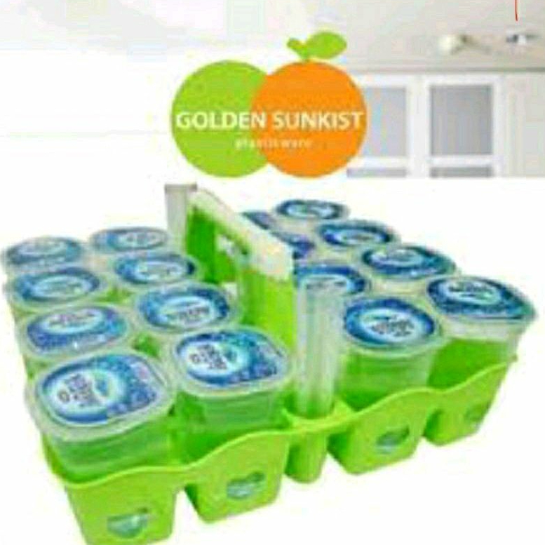 RAK AQUA GELAS 8, 12 dan 16 GOLDEN SUNKIST WARNA HIJAU / TEMPAT AQUA GELAS PLASTIK / KERANJANG AQUA 