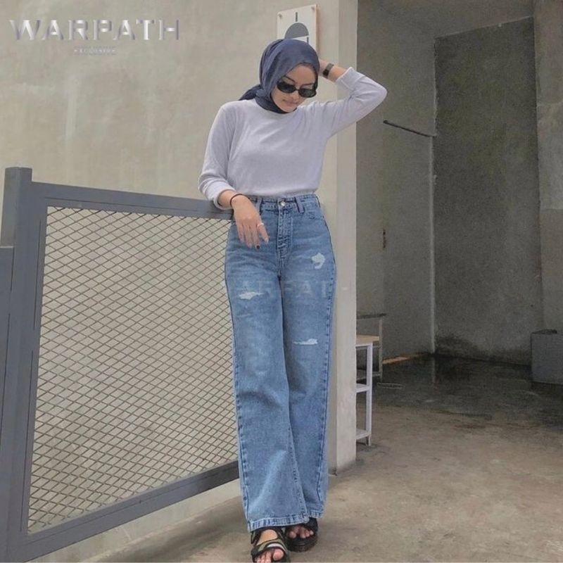 Bismillah Collection COD Celana Jeans Import Wanita/Celana Jeans Kulot wanita Premium/sobek tampal W