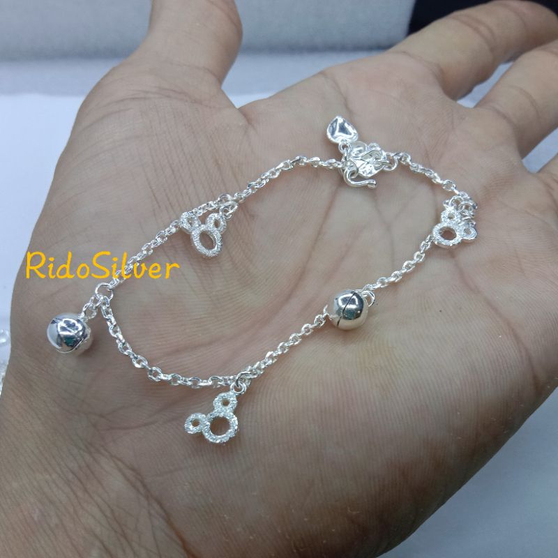 Gelang kaki anak bayi  mickey mouse perak asli murni