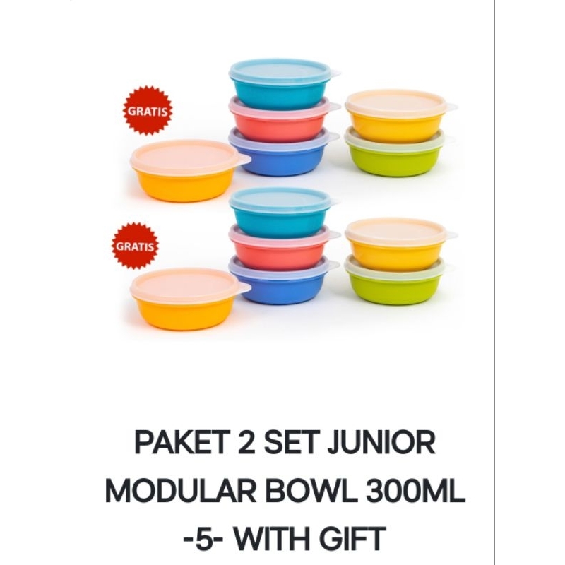 TUPPERWARE PAKET 2SET JUNIOR MODULAR BOWL 300ml 5pcs WITH GIFT