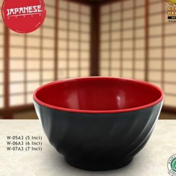 Mangkok Melamin Golden Dragon Mangkok Ramen 2 Warna Mangkok Bulat Ulir 7 Inch Golden Dragon