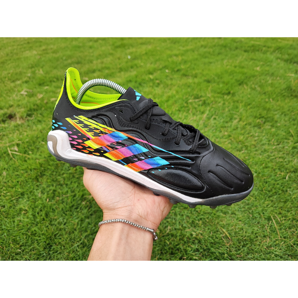 Sepatu Futsal Adidas Copa Sense.1 TF turf sol tapak gerigi mini soccer - Core Black Bright Cyan Team