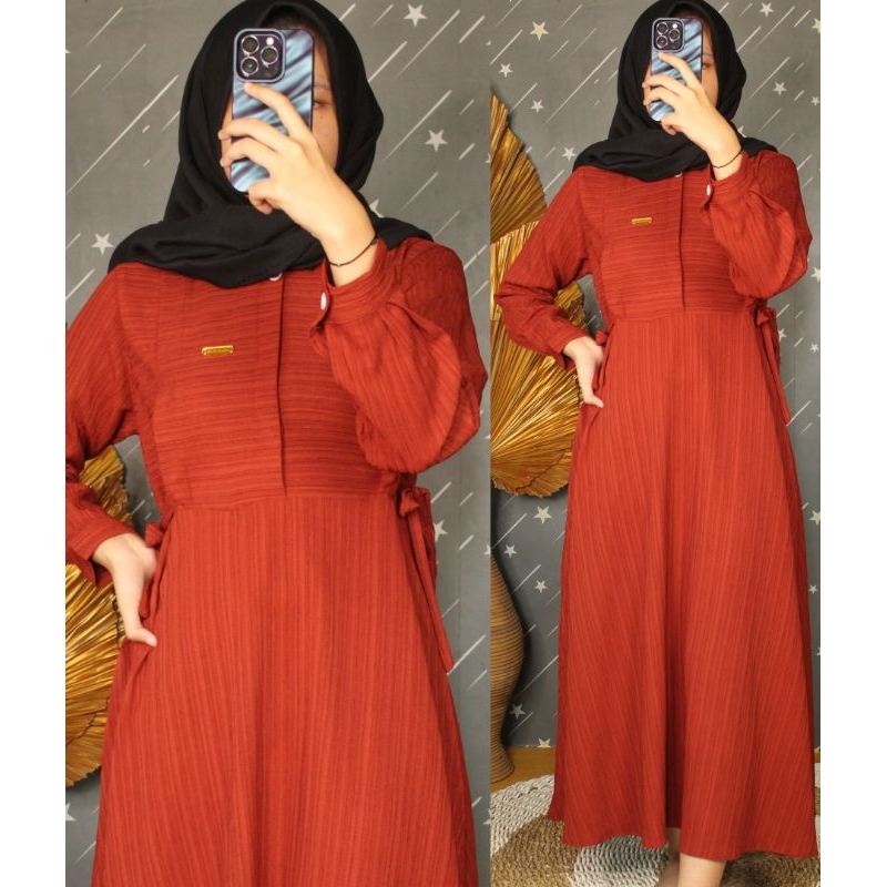 Dress Yora Lady Crush Dress Busana Muslim Kancing Polos Gamis Wanita Panjang