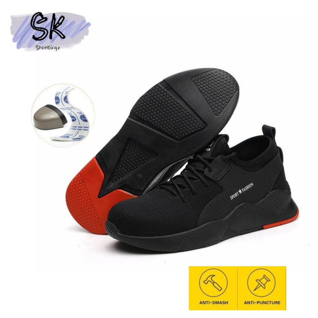 Sepatu Safety Sneakers Pria Sport Shoes Hitam 1002