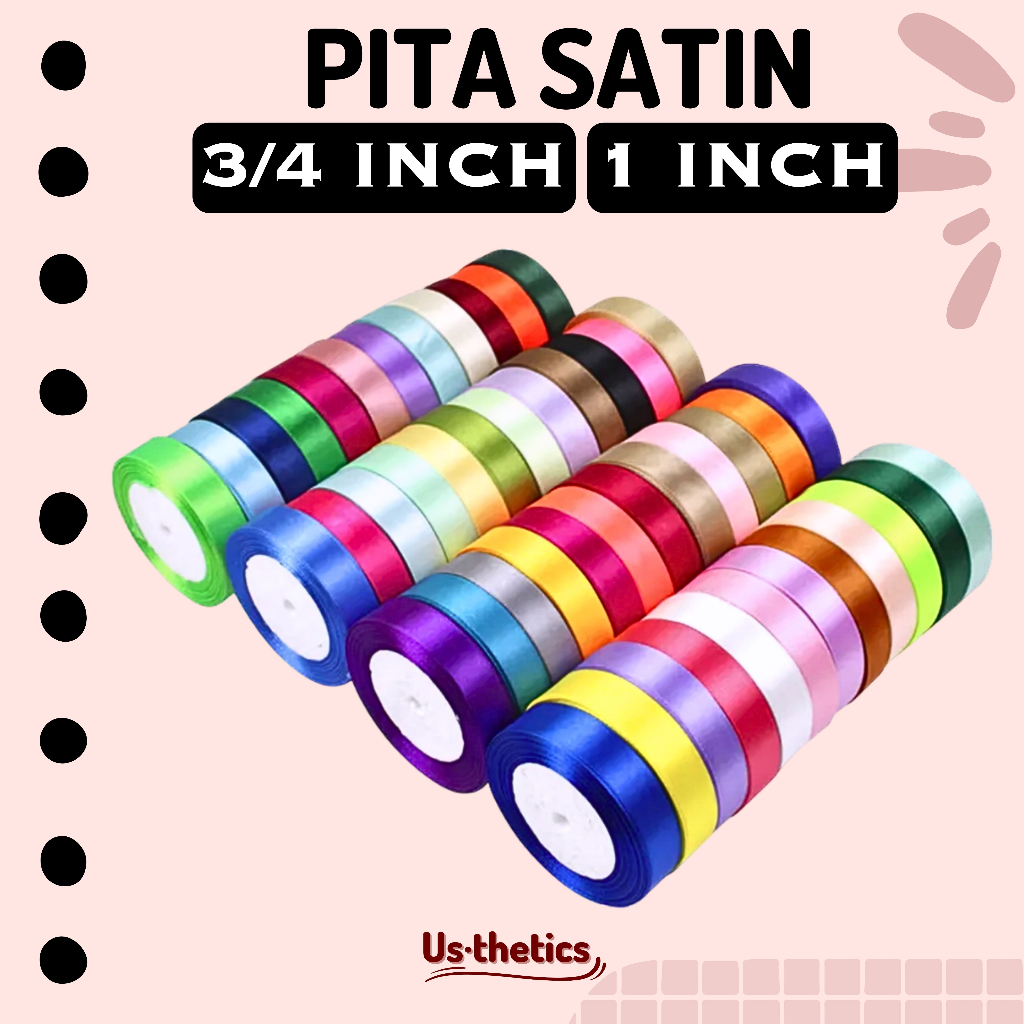 

(1 Roll) Pita Satin dan pita kain grid kotak Roll 3/4" inch (2 cm) 1" (2.5 cm) pembungkus kado hampers polos