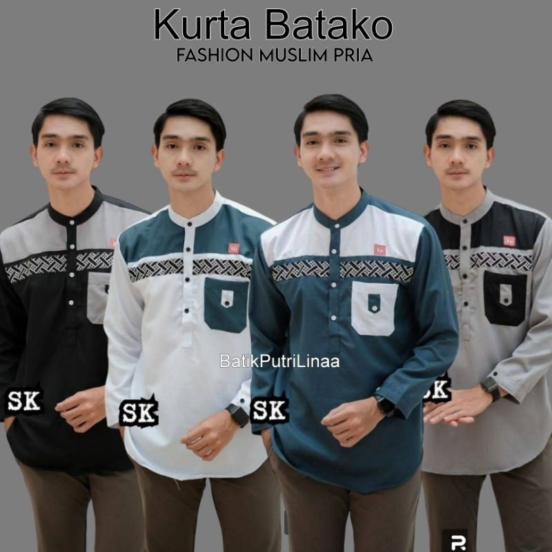 Baju Koko Pria muslim terbaru / Kemeja Muslim polos terlaris bestseller/kombinasi batik exclusive