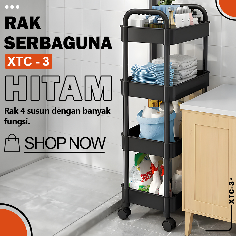 RAK TROLI PORTABLE 3-4 SUSUN RAK PENYIMPANAN BARANG BERTINGKAT RAK DAPUR DENGAN RODA -AHS88