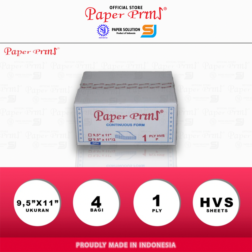 

Kertas Continuous Form 1PLY Paperpryns HVS DPH 9,5"/2 x 11"/2 (Bagi 4) Wartel