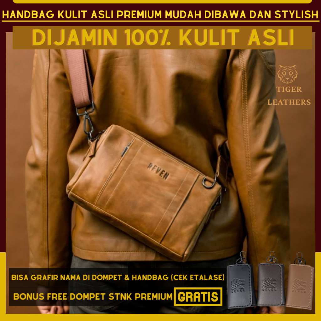 Tigerleathers - Handbag Tas Selempang Kulit Pria Jinjing Clutch Branded Lokal Premium