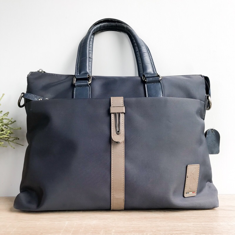TAS KERJA PRIA MUAT LAPTOP BAHAN NILON MIX KULIT ASLI TEBAL RUANG BANYAK ORIGINAL (POLLO)
