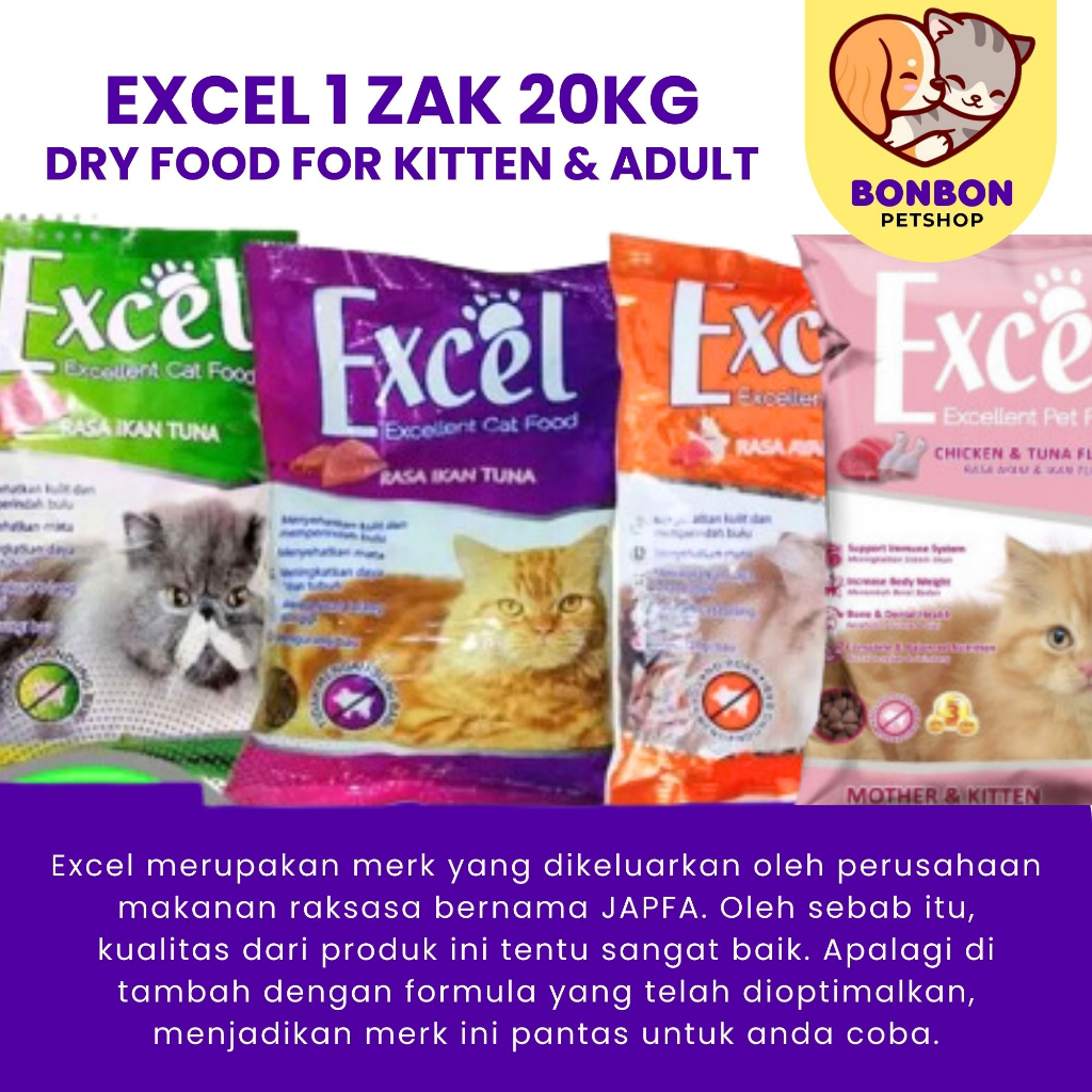 Excel 20kg Cat Food Kitten Adult Excel Food Dry 1 Zak 20 Kg