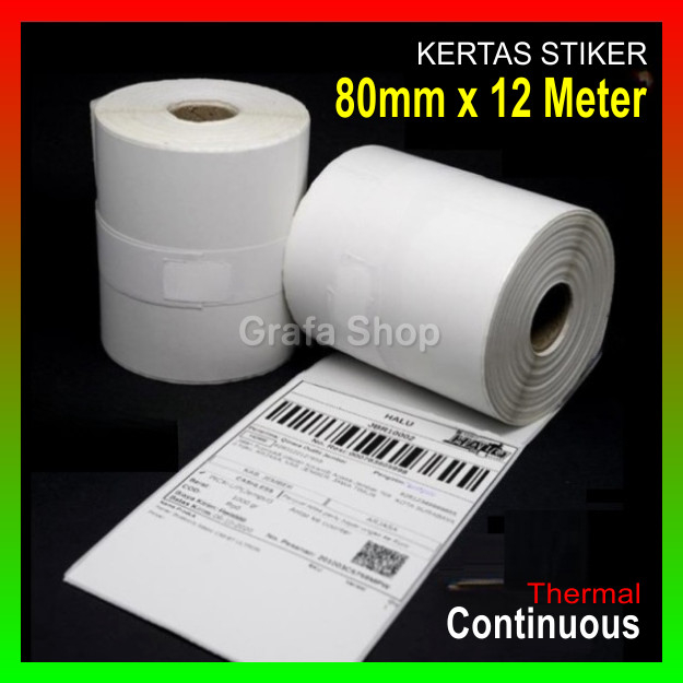 

Kertas Stiker Label Printer Thermal Continuous 80mm x 12 Meter