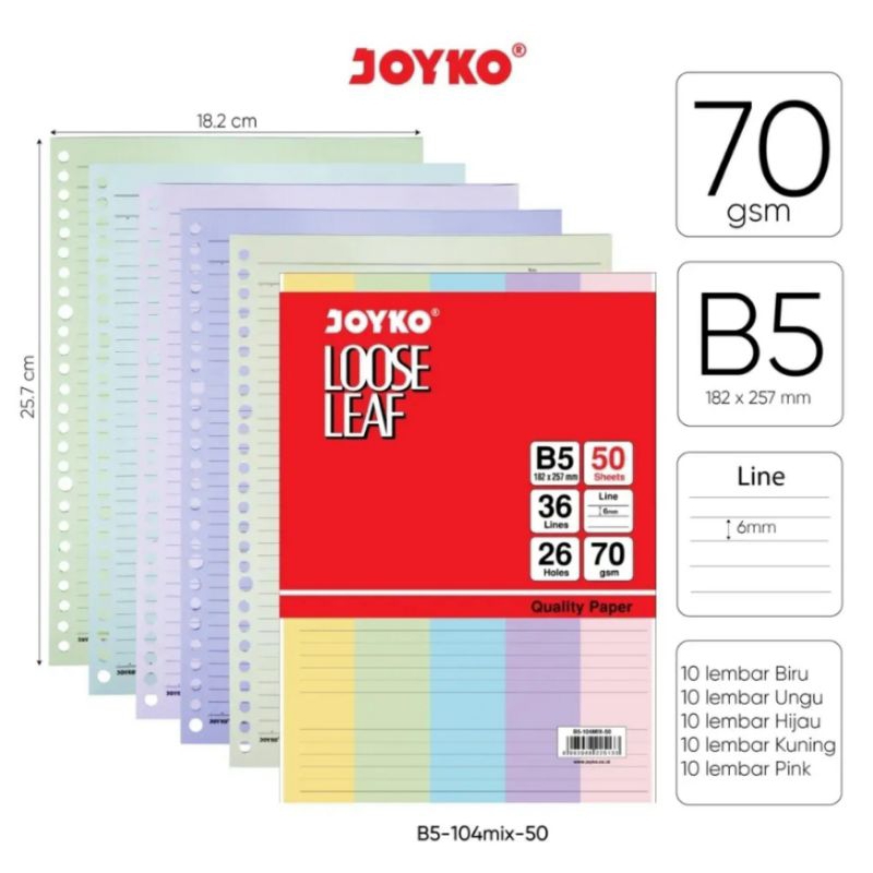 

Kertas Isi Ulang / Loose Leaf Joyko B5-103 Mix Warna