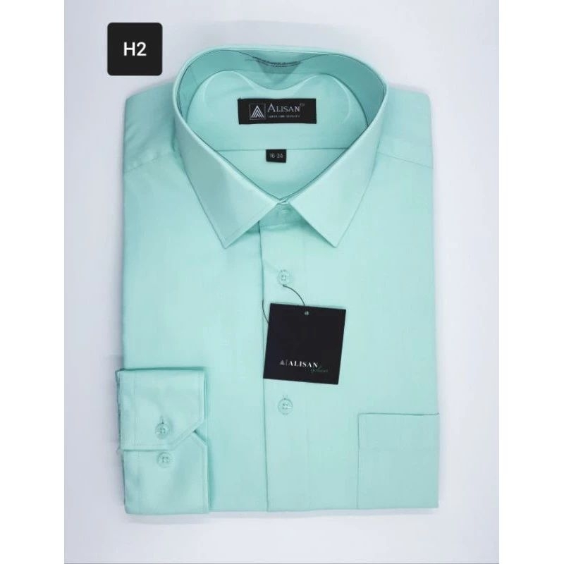 Kemeja Alisan Hijau Mint / Hijau 2  ( H2 ) Polos Lengan Panjang Reguler Fit