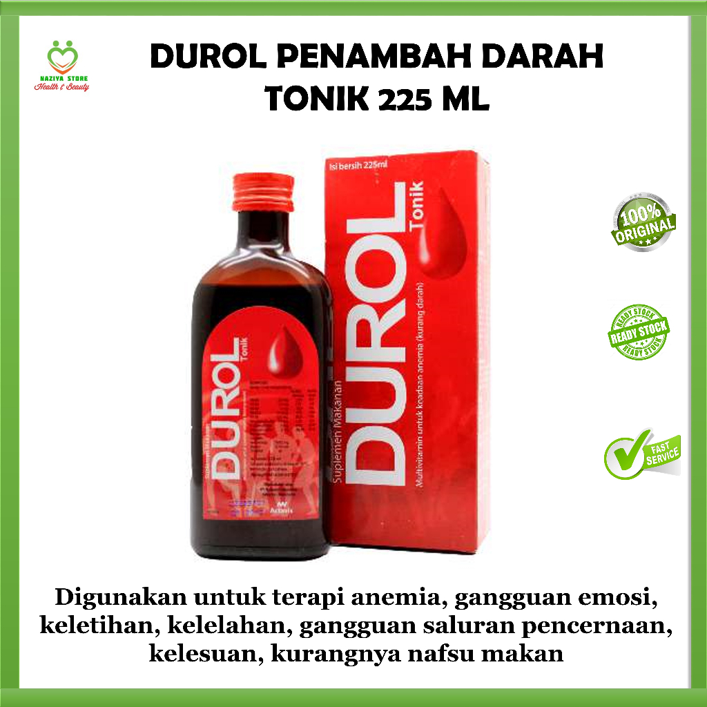 DUROL PENAMBAH DARAH TONIK 225 ML SUPLEMEN MAKANAN VITAMIN ANEMIA, Kurang Darah, Zat Besi