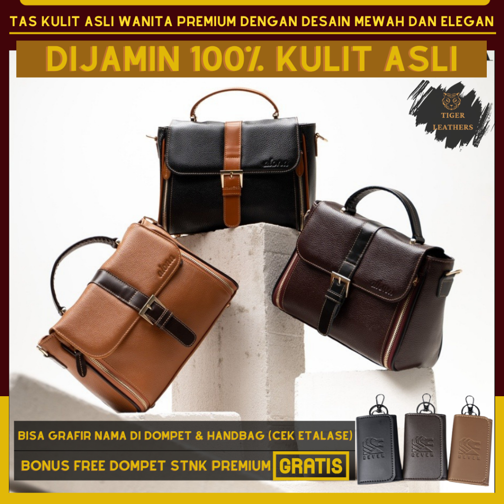 Tigerleathers - Tas Selempang Wanita Shoulder Bag Kulit Asli Slempang Wanita Kulit Jeruk