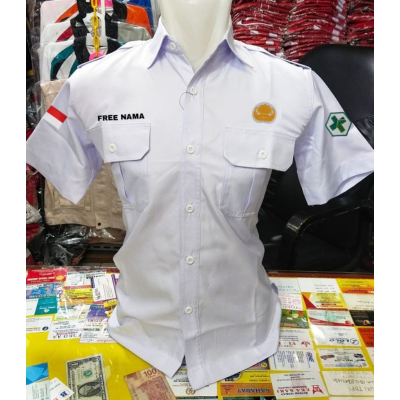 Kemeja Korpri Seragam Puskesmas Korpri Putih PDH Lengan Pendek Pria Bordir
