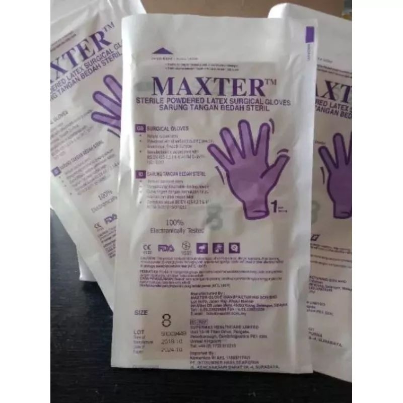 Sarung tangan bedah steril Maxter/spirit powder latex SURGICAL GLOVES