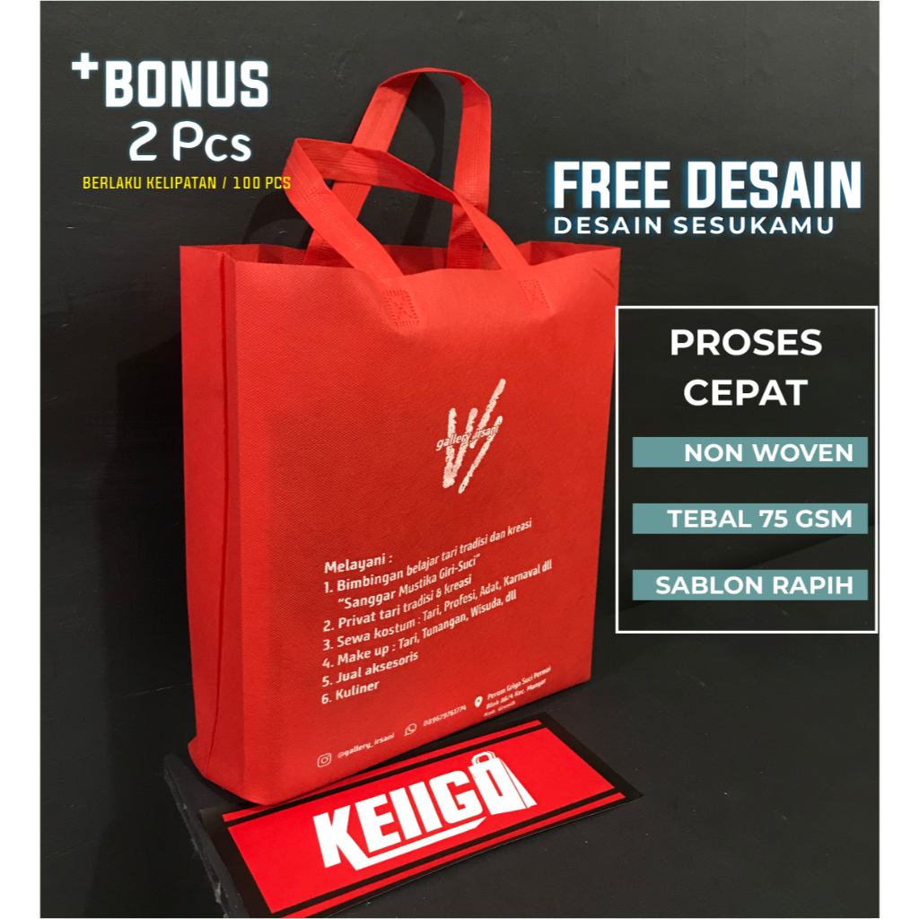 

SABLON TAS SPUNBOND 30x40x8 CM - MODEL TALI Custom Goodie bag