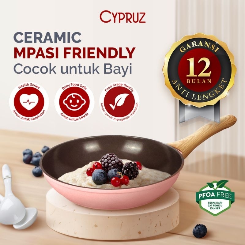 Cypruz Pink Ceramic Fry Pan Wajan Penggorengan Anti Lengket 24 cm New Original