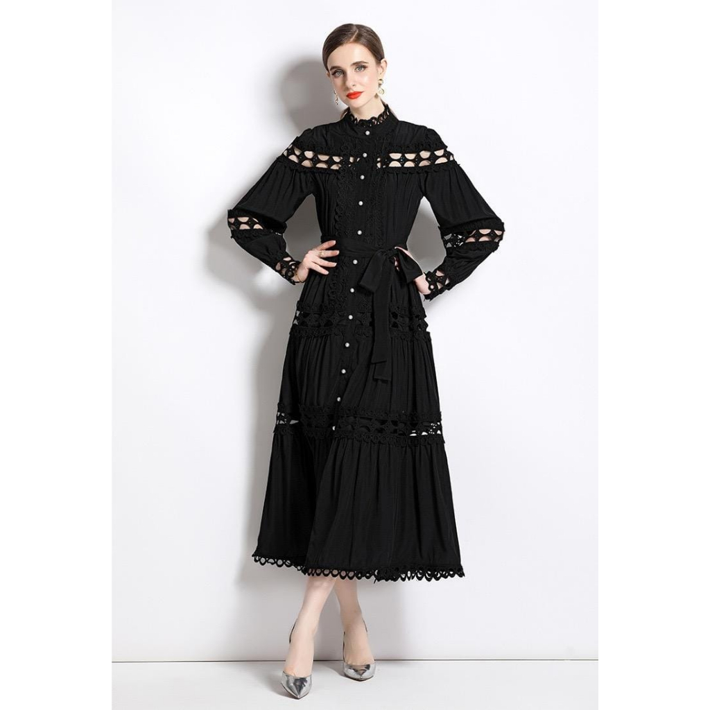 𝐑𝐄𝐀𝐃𝐘 𝐒𝐓𝐎𝐂𝐊 𝐒𝐀𝐅 - SANDRA black long dress maxi woman premium / dress pesta / korean summer dress / d