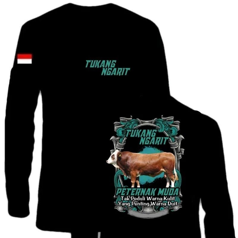 KAOS PANJANG LONGSLEVE TUKANG NGARIT SAPI BIRU PETERNAK MUDA || KAOS TUKANG NGARIT