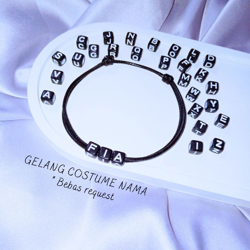 ( Beerrysaa ) GELANG COSTUME NAMA KOTAK DADU HITAM| Bebas Request Nama | Gelang inisial / huruf | Ge