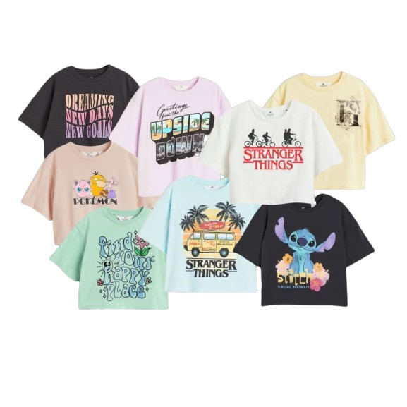 KAOS ANAK PEREMPUAN POPMYWEAR HM CROP TOP GIRLS TEE SZ 4-14Y / CROP TOP ANAK PEREMPUAN / BAJU CROP A