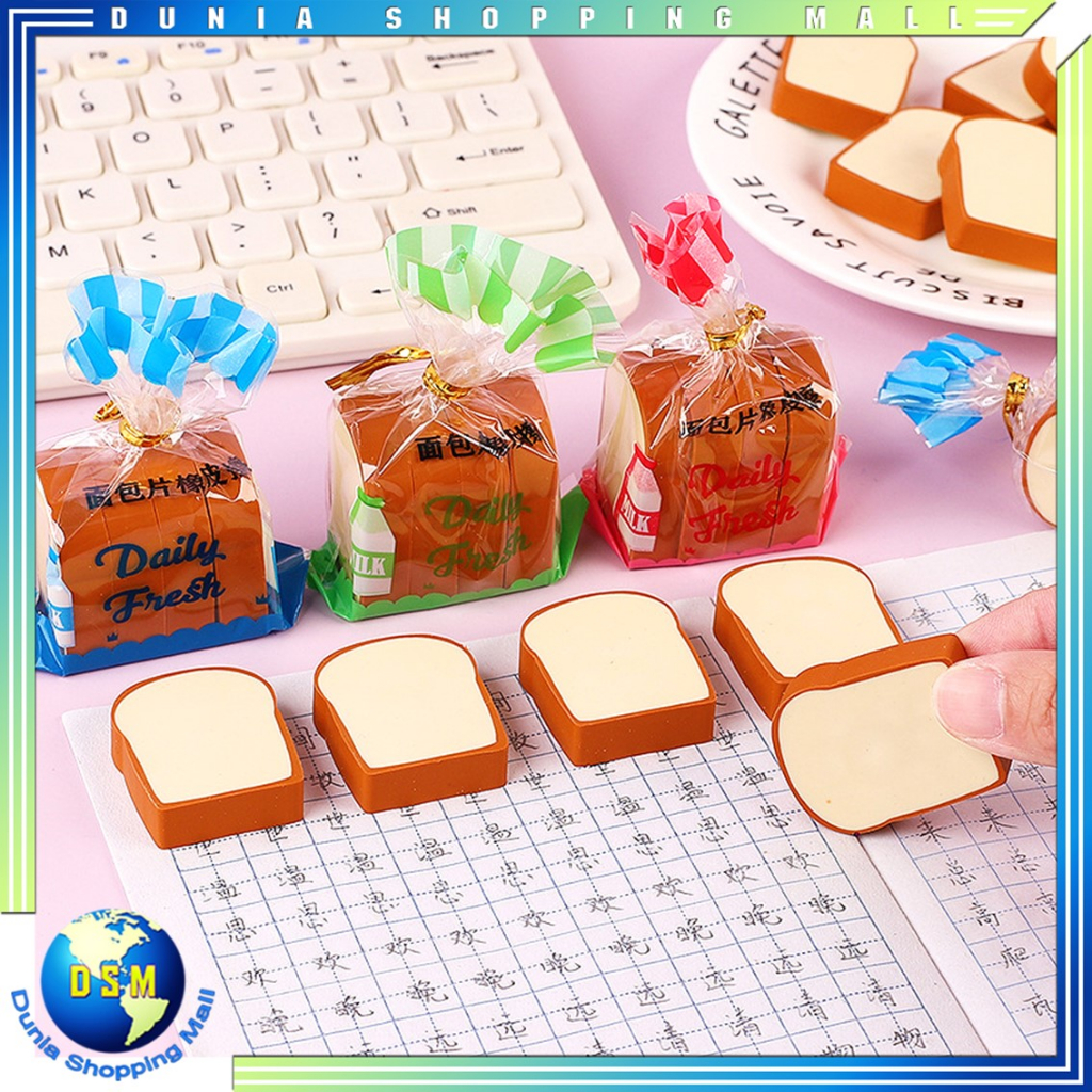 

DSM Penghapus Pensil Karakter Roti Tawar Isi 4Pcs Eraser Toast Bread Hapusan Sekolah Korean Style Penghapus Pensil Lucu Bentuk Roti Panggang 4 Pcs