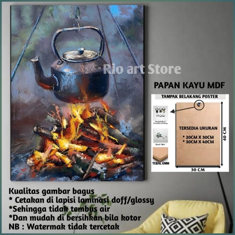 Hiasan dinding bahan papan kayu mdf poster barang antik teko jadul untuk walldekor atau pajangan din