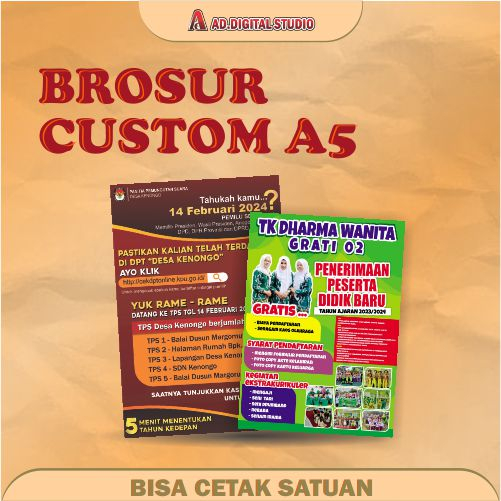 

Brosur custom A5 Artpaper 120/150 gsm (bisa pesan satuan)