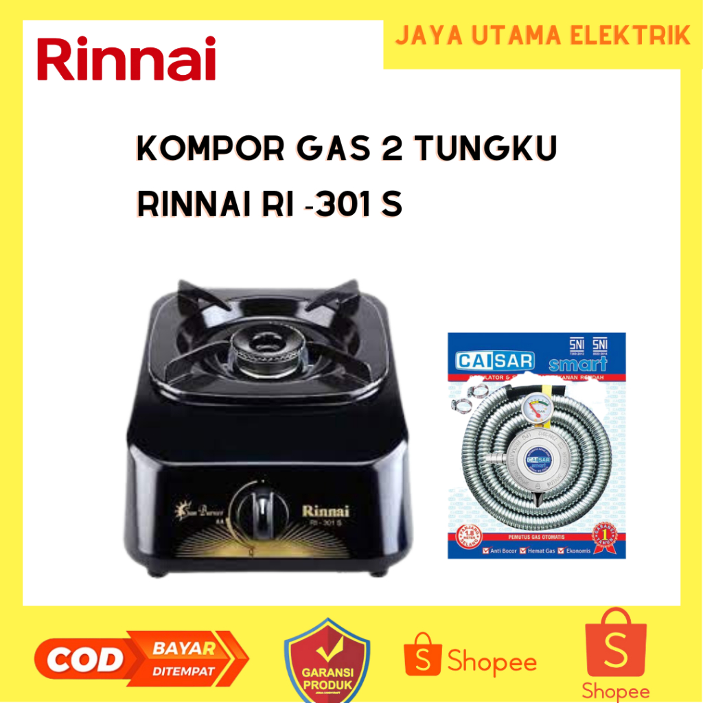 Rinnai Kompor Gas 1 Tungku RI-301 S / RI 301 S + Free Selang dan Regulator/kompor/kompor 1 tungku/ko