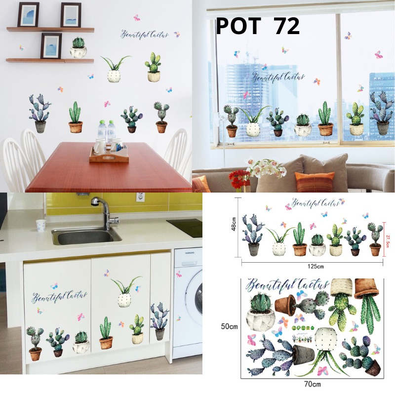 WALL STICKER  STIKER SETIKER WALLSTICKER DINDING GAMBAR MOTIF POT 72 KAKTUS PINK TEMPELAN HIASAN DEK