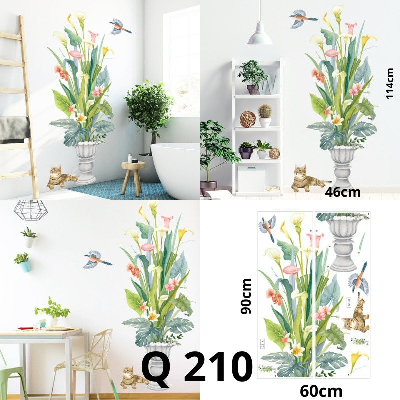 WALLSTICKER WALL STICKER STIKER SETIKER DINDING Q 210 MOTIF GAMBAR POT BUNGA DAUN TULIP DEKORASI RUM