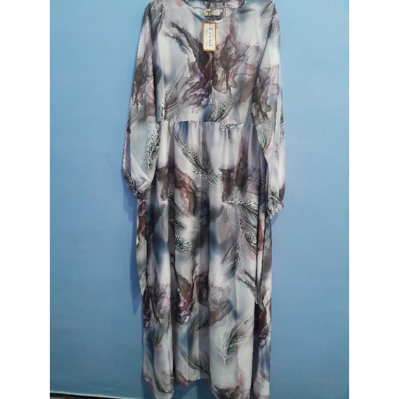 NEW Gamis motif bulu Quen silk by Azalia Hijab