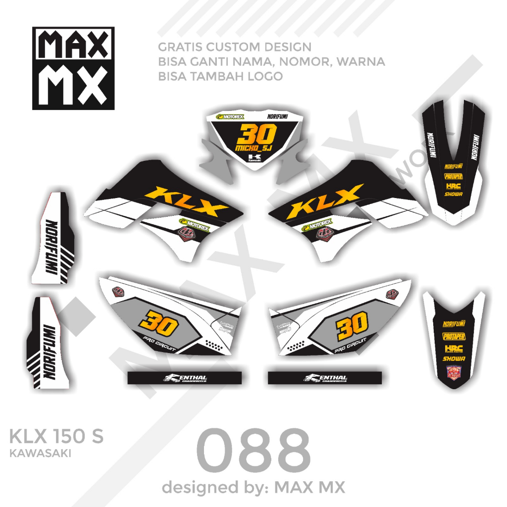 decal keren stiker full body klx 150 s variasi striping motif putih hitam gold