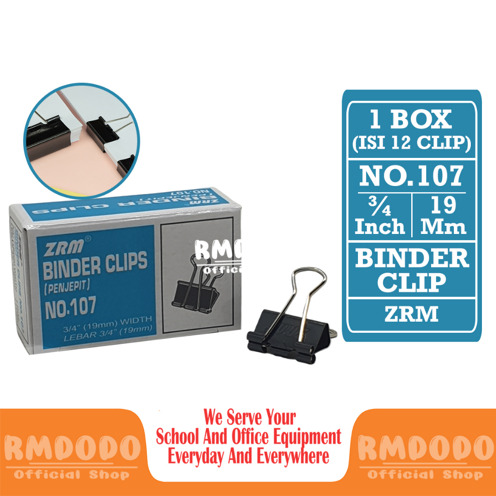 

Rmdodo - Binder Klip No.107 [1 Box - 12 Pcs Klip] / Binder Clip / Klip Hitam / Klip Kecil Besar / Penjepit Kertas ZRM