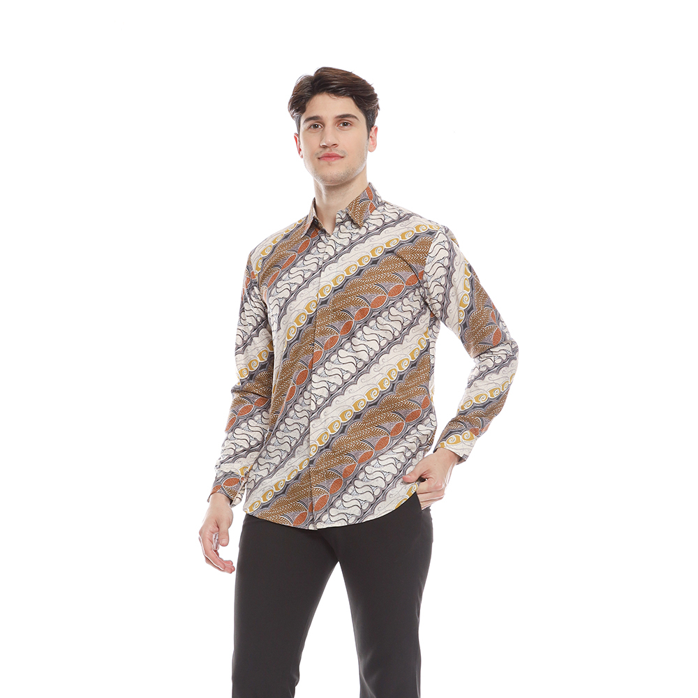 Batik Kemeja Pria Ongbak Ulir Modern Slimfit Lengan Panjang