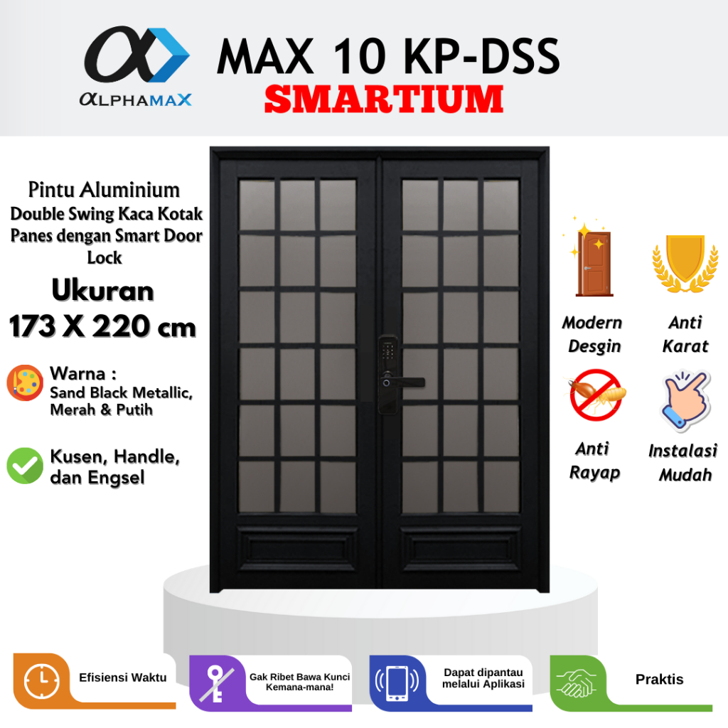 Pintu Aluminium Pintu Rumah Pintu Utama Pintu Depan Pintu Taman Double Swing Kaca Kotak Panes dengan