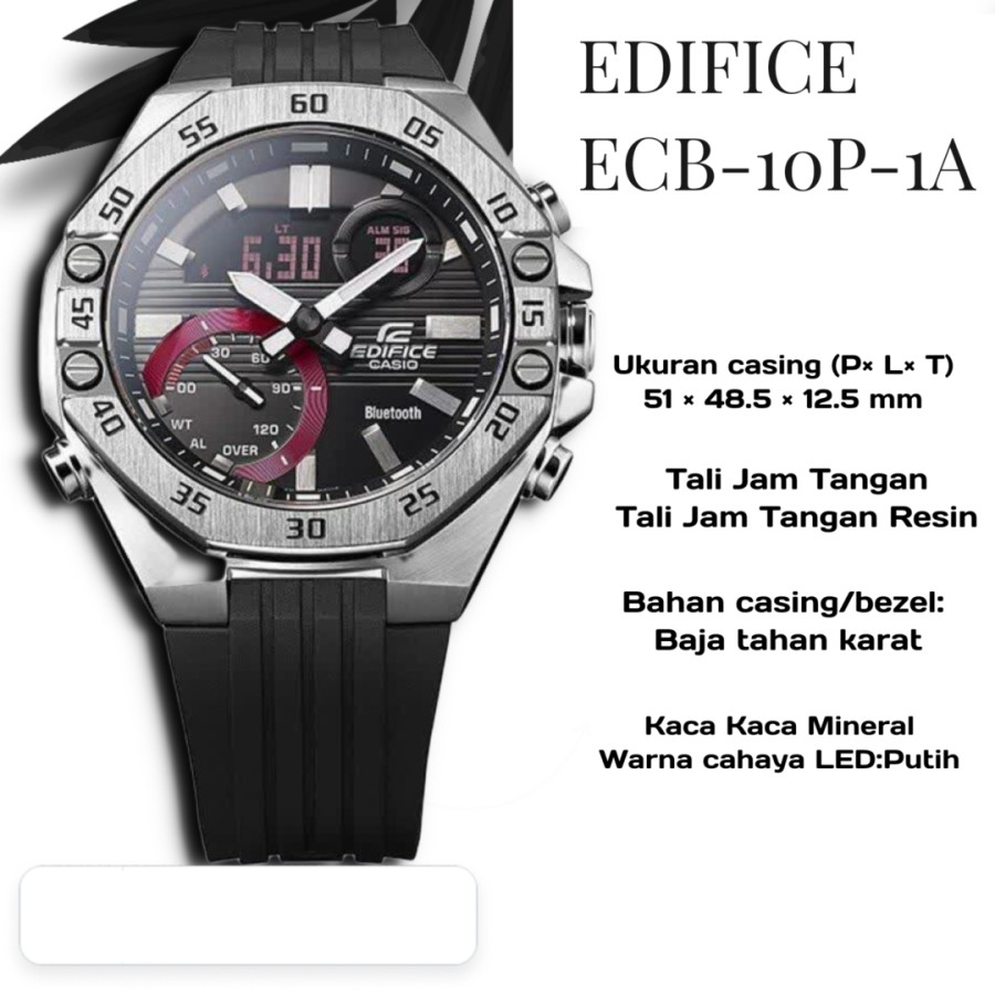 JAM TANGAN CASIO EDIFICE MURAH ECB-10PB-1A - ecb10 RUBBER TERBARU IMPORT GARANSI 1 TAHUN