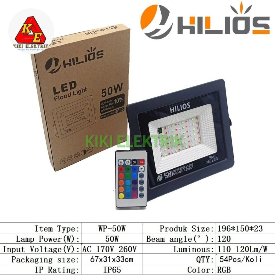 2EAZ    Lampu Sorot Led Rgb 50 Watt Remote Wp-50W Hilios / Waterproof