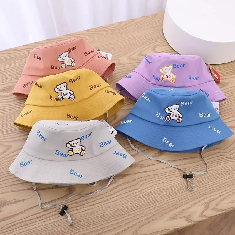 Topi Bucket Anak Laki-laki Perempuan Bear Go Beruang Bundar Tali