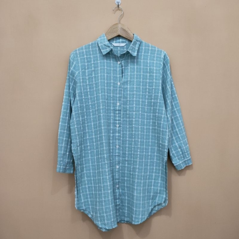 kemeja tunik kotak mint