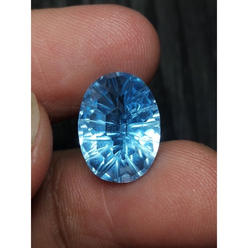 Natural Swiss Blue Topaz 14x10x7 mm 8 Ct Memo SKY Lab Oval Checkerboard Millenium Cutting Code 30066