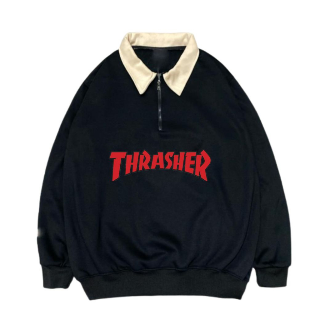Thrasher Font Merah Jacket Sweater Crewneck Vintage Halpzif Black Original